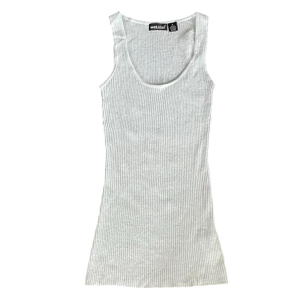 Vintage Y2K Wet Seal Powder Blue Metallic Long Ribbed Knit Stretch Tank Size S